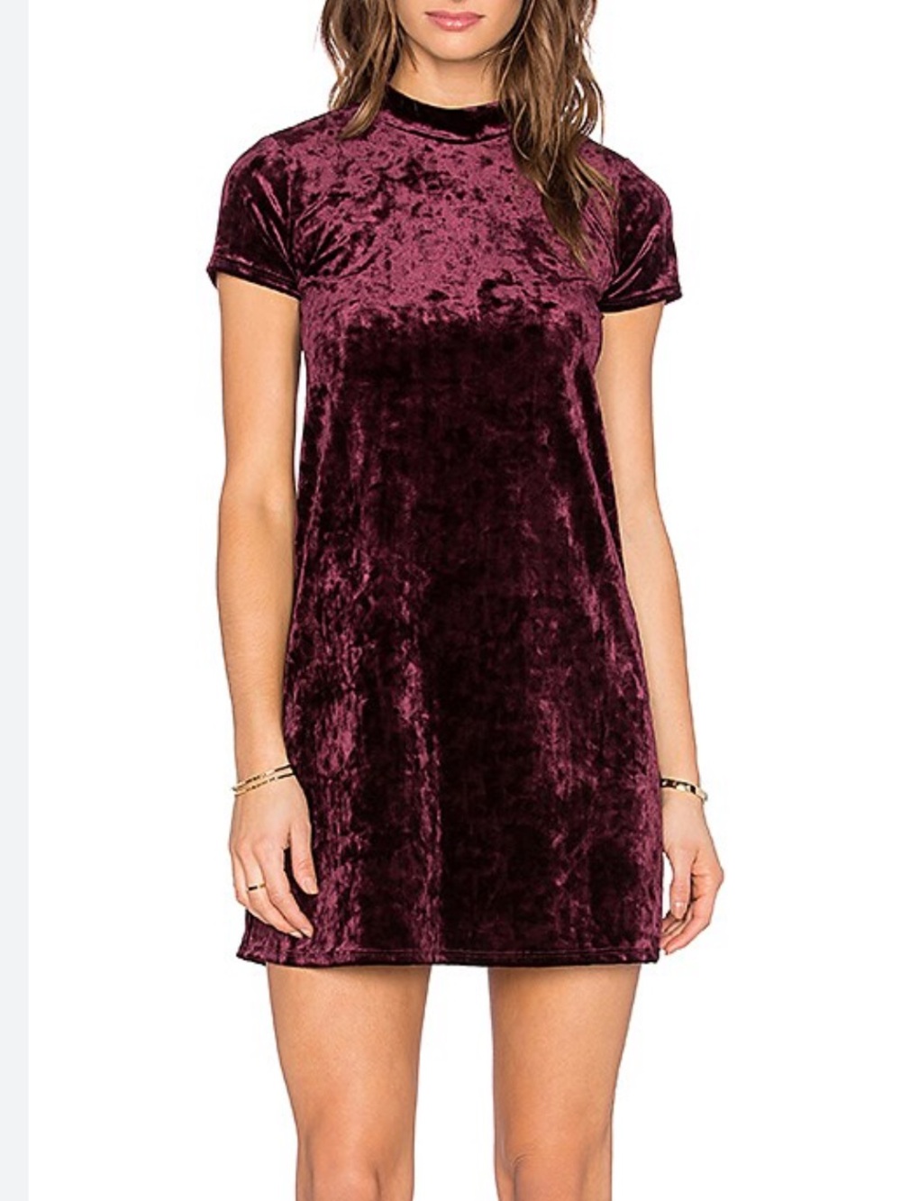 Eight Sixty Crushed Velvet Mini Dress in Burgundy